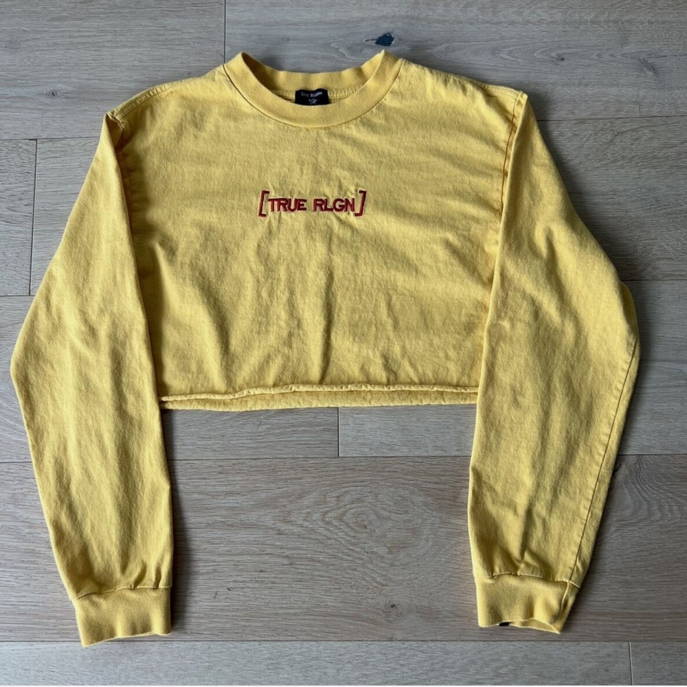 True Religion yellow and red cropped long sleeve t-shirt